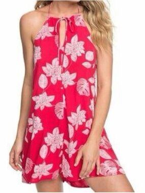 Roxy Pink Floral Halter Romper